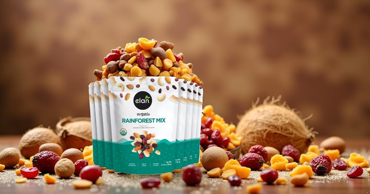 Elan Organic Rainforest Mix, Healthy Snacks, Dried Fruits & Nuts, 5.3 oz, Non-GMO, Gluten-Free, Vegan, Kosher