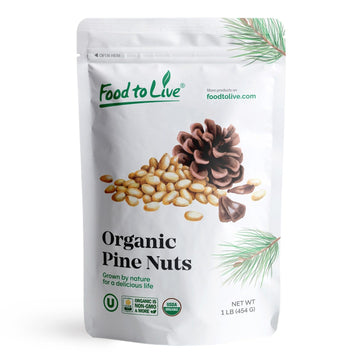 Food to Live Organic Pine Nuts, 1 Pound - Non-GMO, Whole Raw Pignolias, Unsalted, No Shell, Vegan, Kosher, Bulk Snack. Rich in V