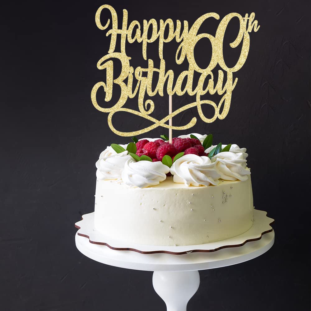 Gold Glitter Happy 60Th Birthday Cake Topper,Cheers To 60 Years,Happy 60Th Birthday Cake Topper,60Th Anniversary Cake Topper, Me