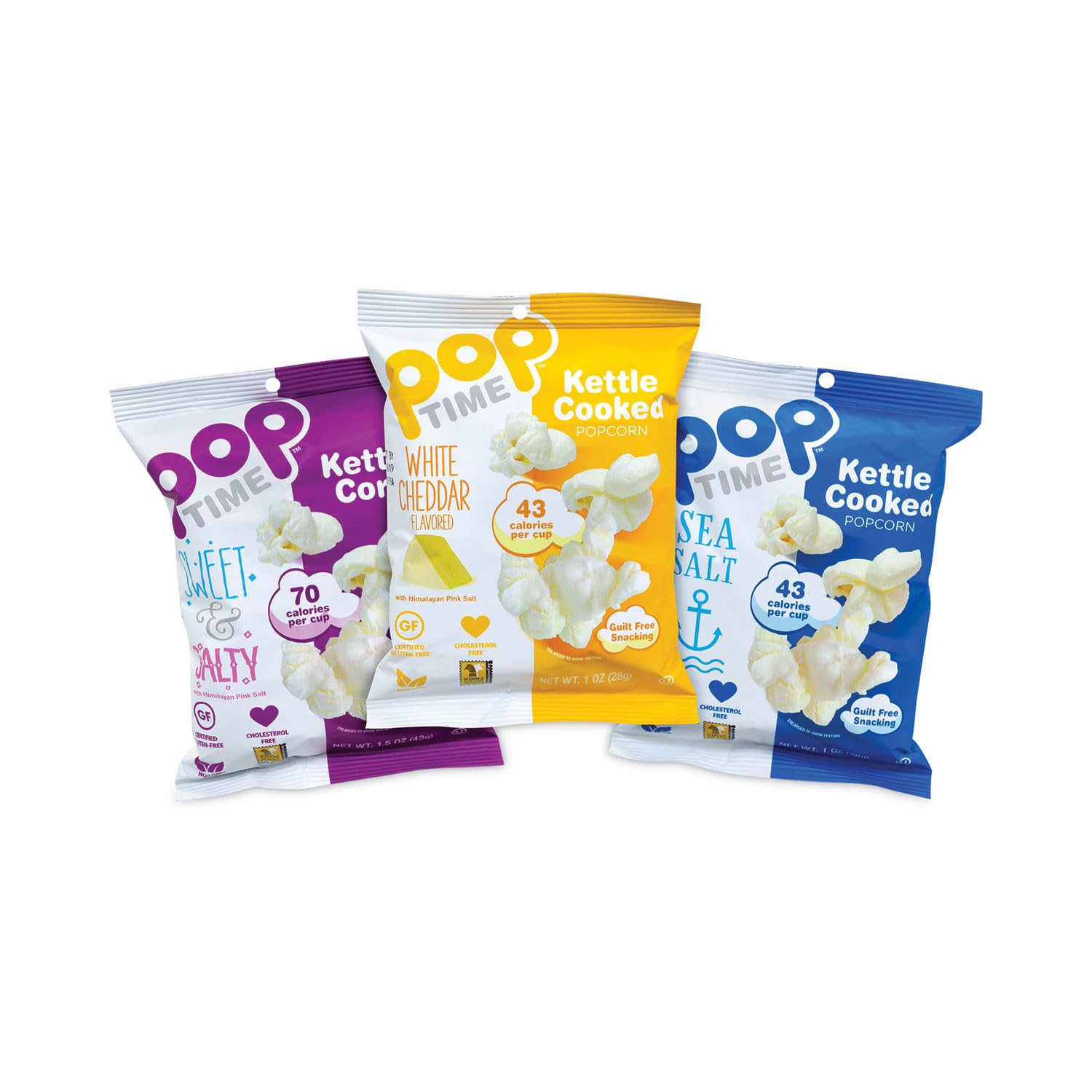 Poptime Kettle Cooked Popcorn Variety Pack1-1.5oz Bags (24 Pack), Non-GMO, Gluten Free, Dairy Free, Kosher, Whole Grain, Low Cho
