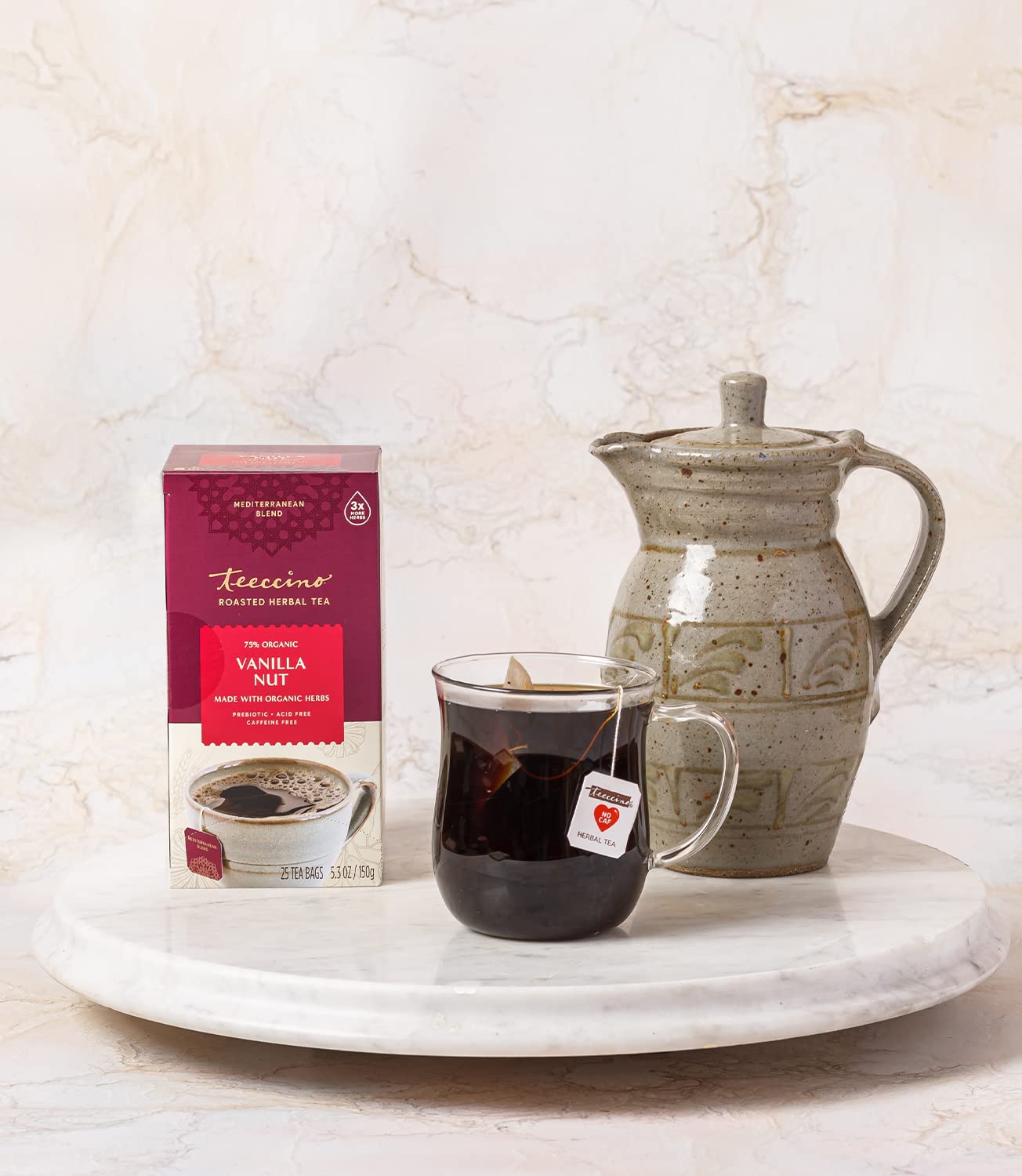 Teeccino Vanilla Nut Herbal Tea - Caffeine Free, Prebiotic, 25 Count (Pack of 3)