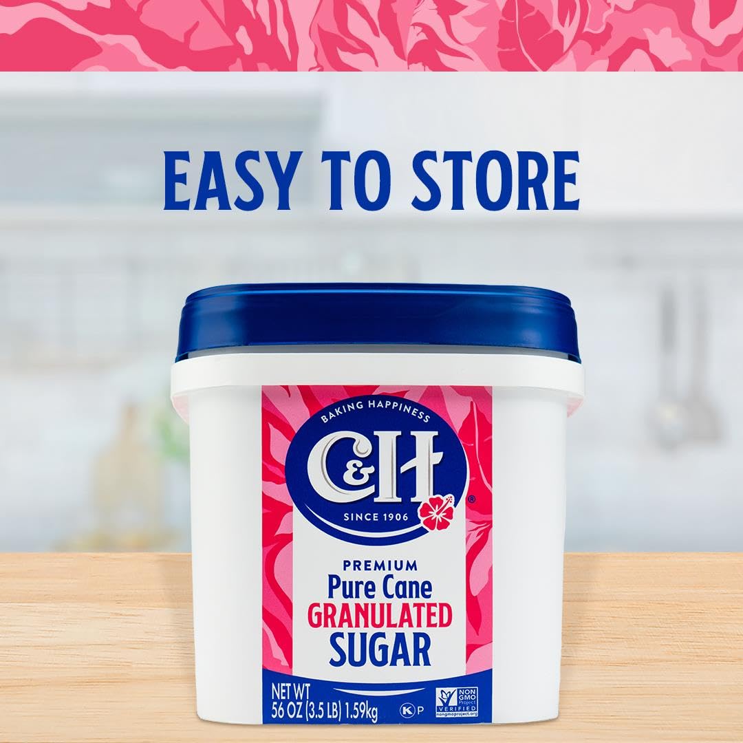 C&H Granulated Sugar  3.5 lb Easy-Baking Tub (Pack of 2) - Ideal for Family Baking  Desserts  and Everyday Sweetening - Includes Bonus Recipe Card