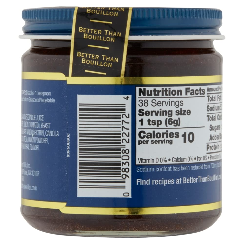 Better Than Bouillon All Natural Reduced Sodium Vegetable Base, Made With Seasoned Vegetables, Makes 9.5 Quarts Of Broth, 38 Servings 8 Ounce (Pack Of 1)