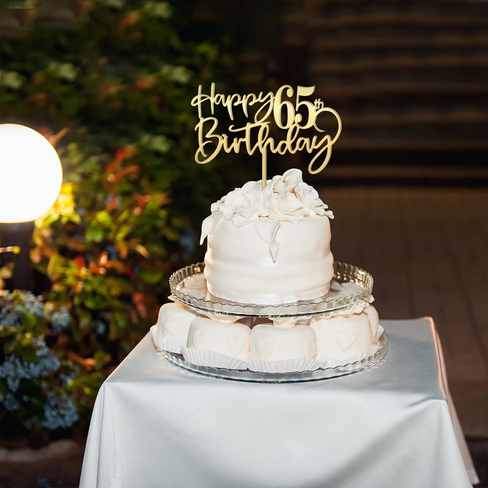 Mirrored Gold Acrylic 65Th Birthday Cake Topper - Durable Party Cake Decoration