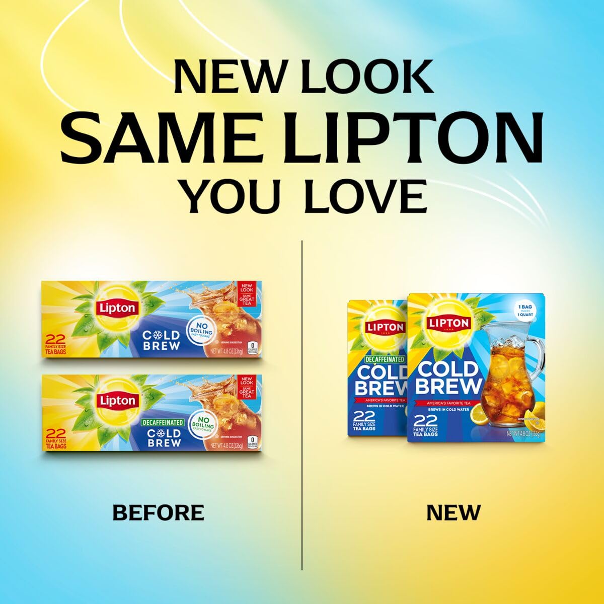 Lipton Cold Brew Iced Tea Bags, Family Size, 132 Total Bags (22 Count - Pack of 6), Model 10794522004178