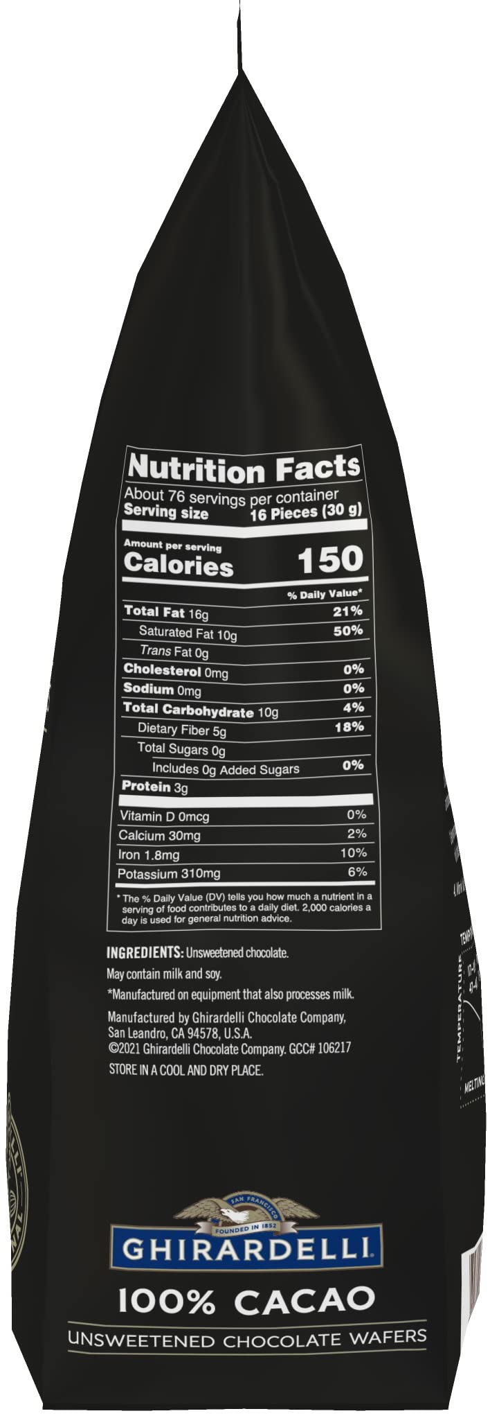 Ghirardelli Unsweetened Wafers, 5 lb Bag, Dark Brown, Includes Stamped Barista Spoon