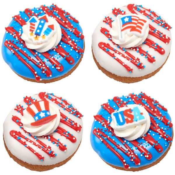NCS USA Edible Sugar Cake Toppers - 12 Count, Red, White, Blue  , Flag, Hat