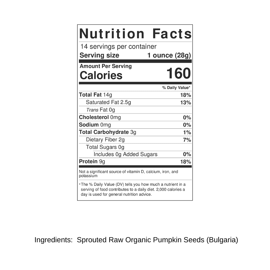 Lark Ellen Farm Sprouted Organic Pumpkin Seeds, Raw & Unsalted, 14 oz, Non-GMO, Vegan, Gluten-Free, Resealable Bag