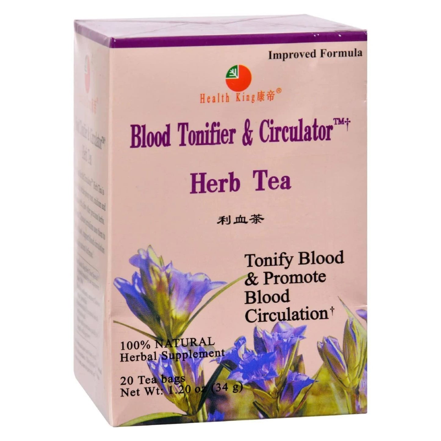 Health King Blood Tonifier & Circulator Herb Tea, Teabags, 20 Count Box