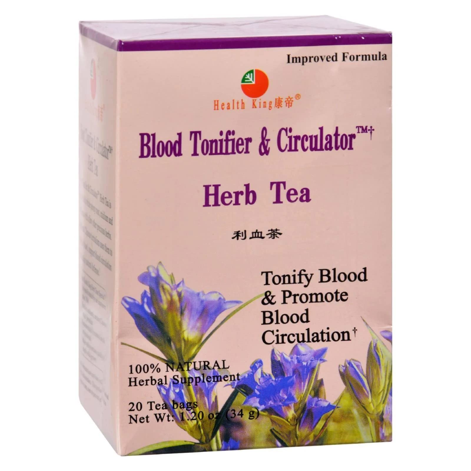 Health King Blood Tonifier & Circulator Herb Tea, Teabags, 20 Count Box
