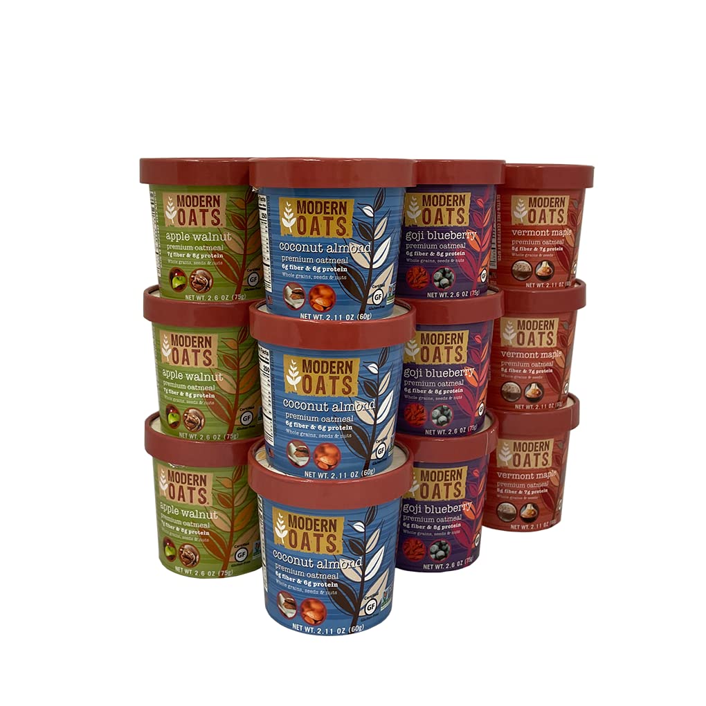Modern Oats All Natural Oatmeal Cups - Variety Pack 2.6 oz (Pack of 12)