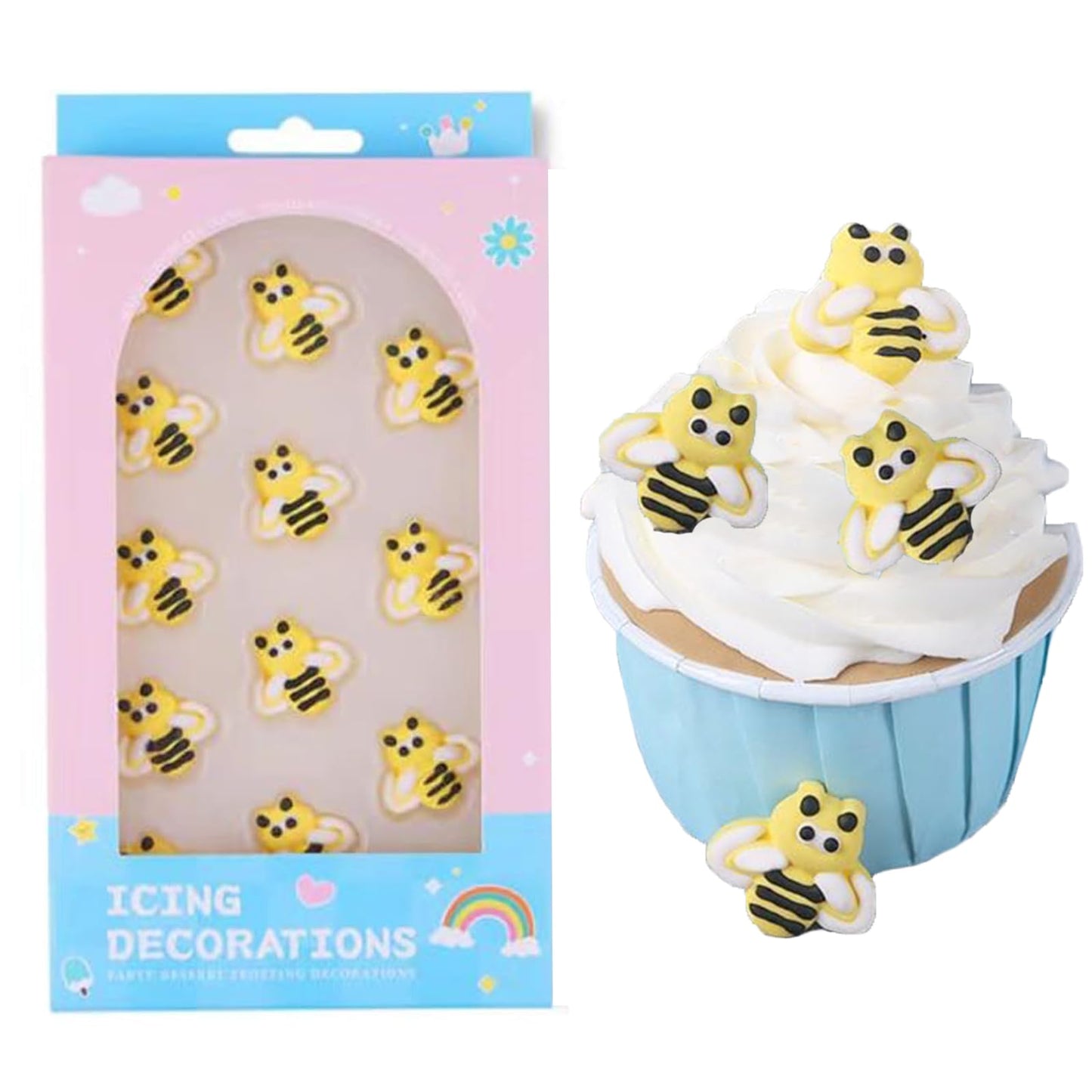 PhilaeEC 12 Pcs Bee Icing Decoration Edible Candy Sprinkle for Cake Decoration Spring Bees Icing Frosting Baking Cookie Cupcake 