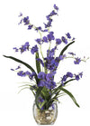 Nearly Natural 19IN Artificial Dancing Lady Orchid Flower Arrangement in Glass Vase with River Rock and Liquid Illusions compatible with Water, Faux Flower Arrangement for Dining Table Center Piece or Home Décor