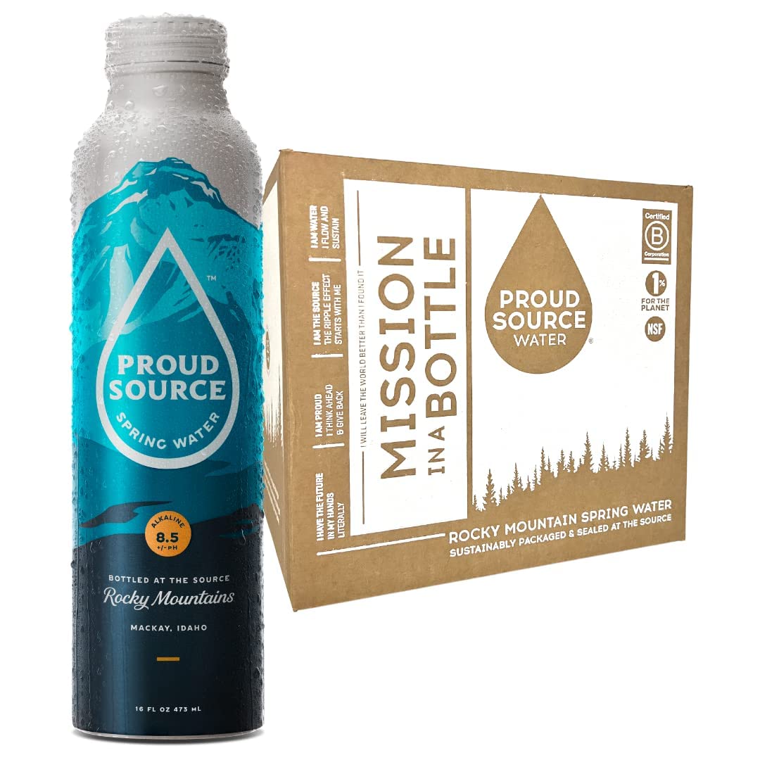 Proud Source Naturally Alkaline Spring Water, 16oz Bottles, Pack of 6, Model 0853303007036