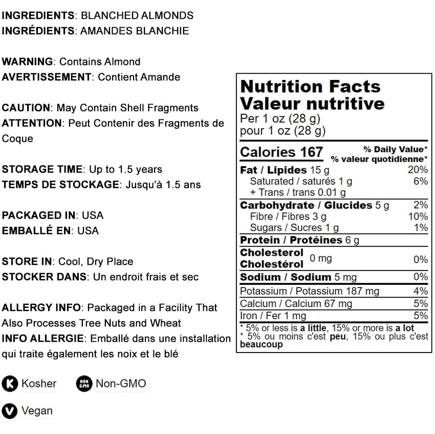 Food To Live - Blanched Slivered Almonds, 18 Pounds Chopped Raw Blanched Almonds, Unsalted, Vegan, Keto, Kosher, Bulk. High In P