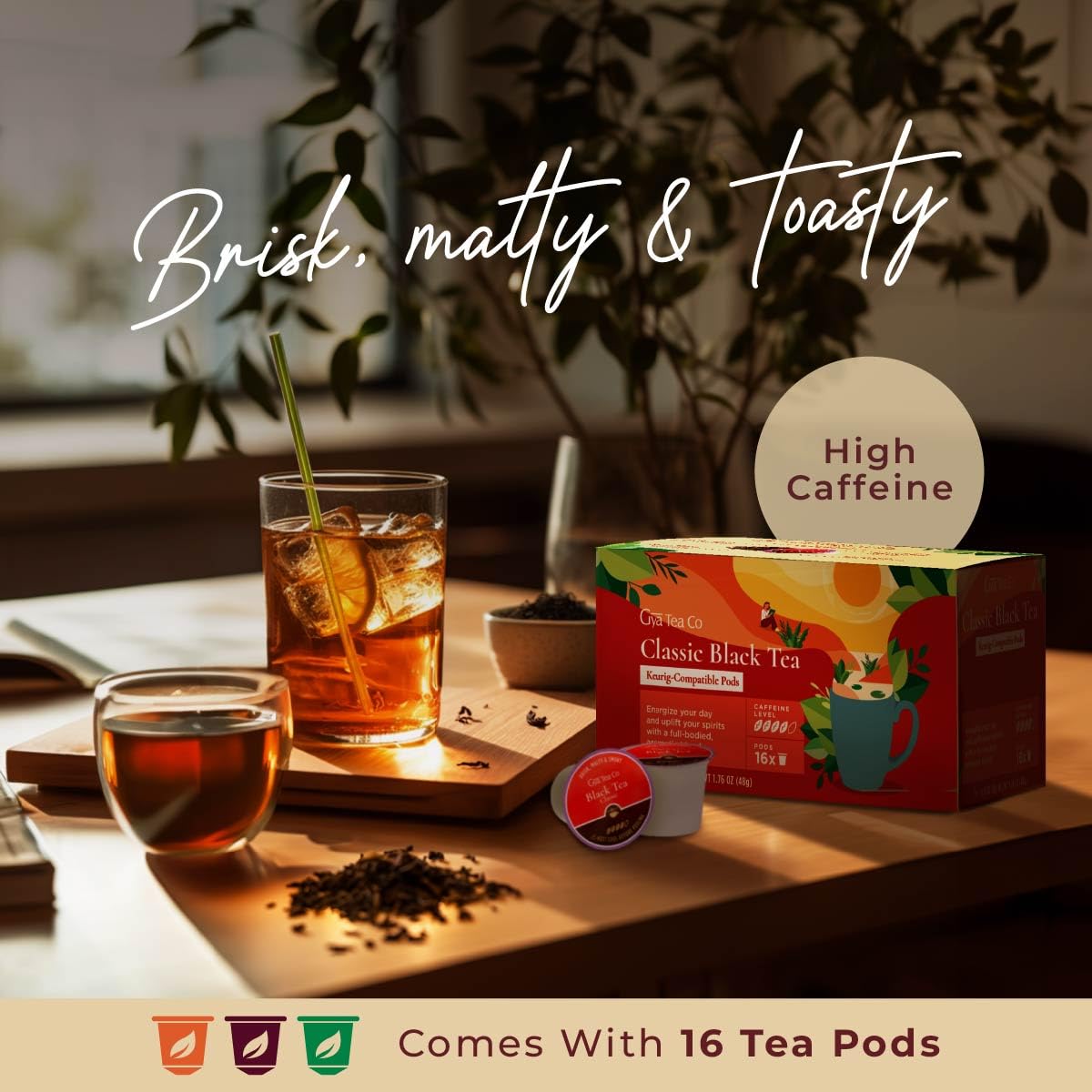 Gya Tea Co Classic Black Tea Pods - Caffeinated, Smooth & Robust - 16 Count