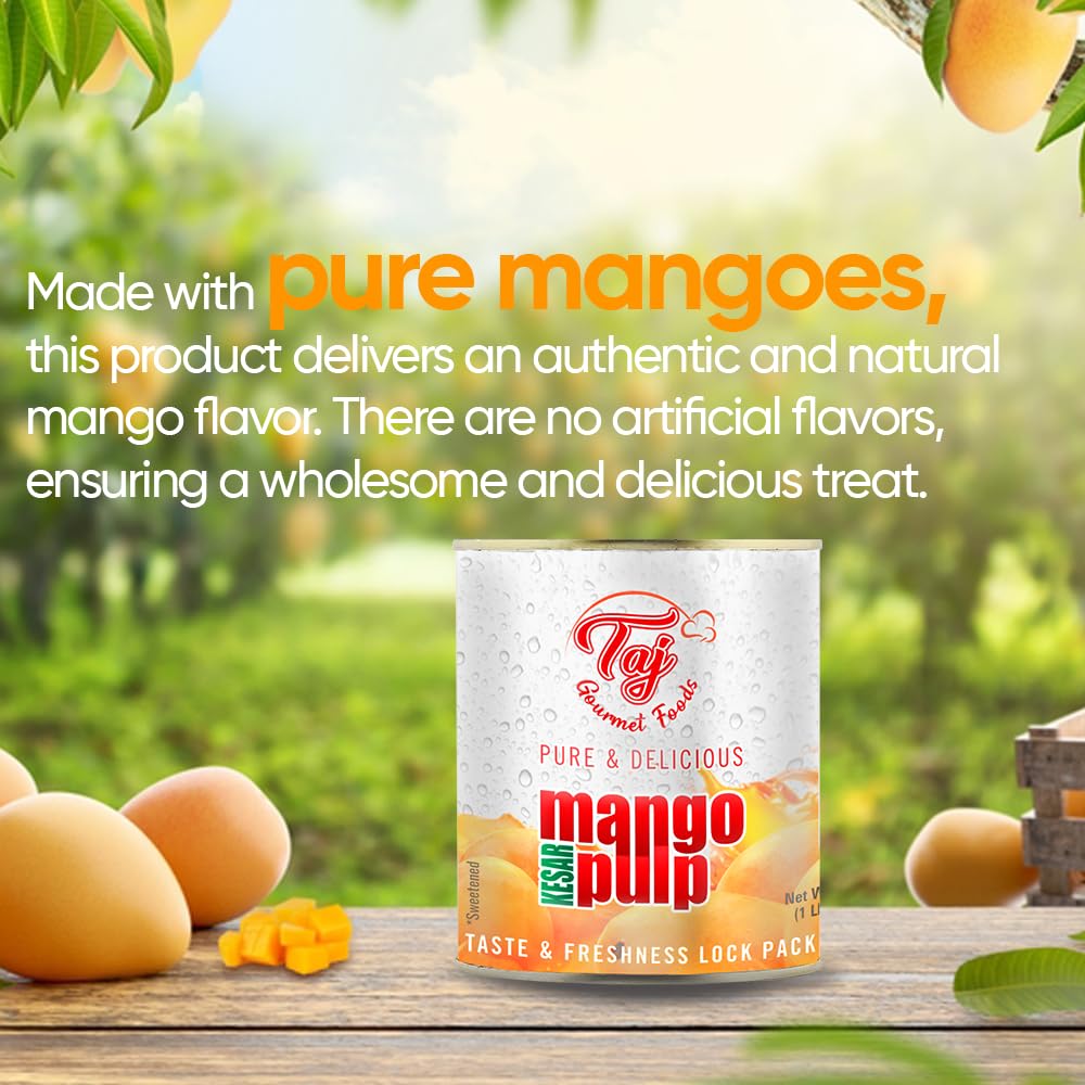 Taj Kesar Mango Pulp Puree 6-Pack | Great For Lassi Shake | 30-Ounce (850G)