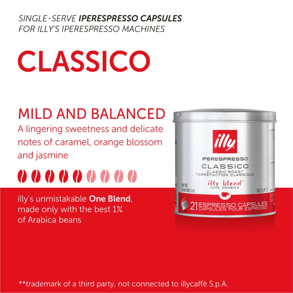 illy Coffee iperEspresso Capsules - Single-Serve Coffee Capsules & Pods - Single Origin Coffee Pods - Classico Medium Roast with Notes of Caramel - For iperEspresso Capsule Machines - 21 Count