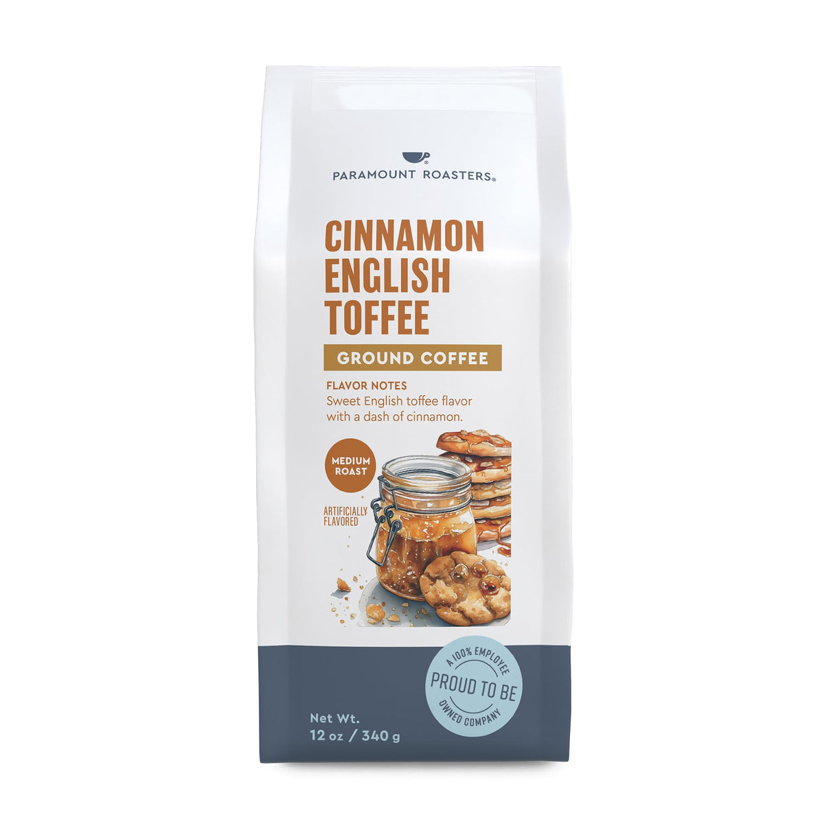 Paramount Roasters Cinnamon English Toffee Flavored Ground Coffee, 1-12oz bag, Medium Roast (Paramount Coffee Company)