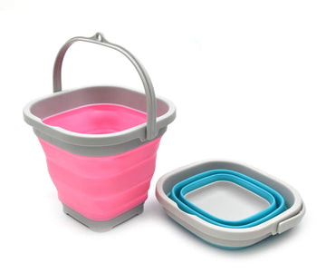 Sammart Set Of 2-2.6L (0.68 Gallon) Super Mini Sqare Collapsible Plastic Bucket - Foldable Square Tub - Portable Fishing Water P