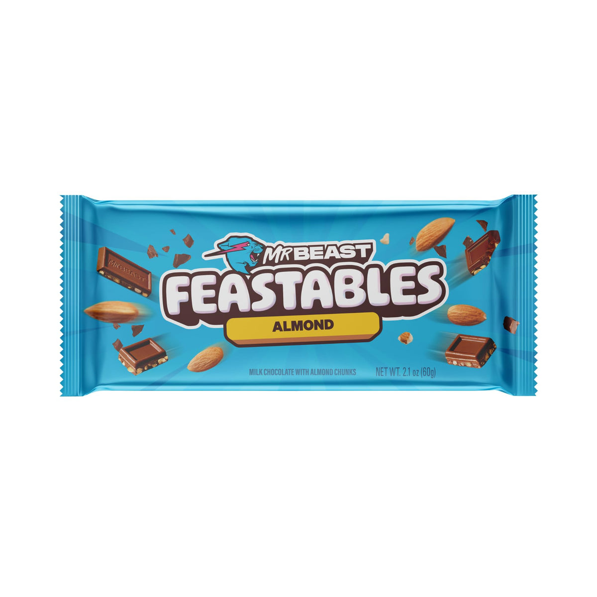 Feastables Almond Milk Chocolate KING Size Chocolate Bar, 2.1oz (60g), 10 count