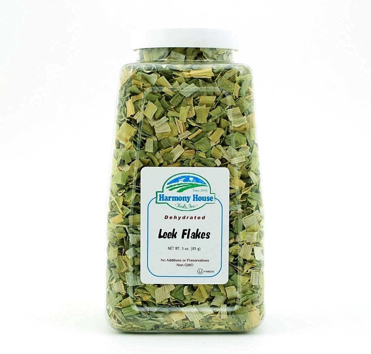 Harmony House Foods Dehydrated Leek Flakes - Air Dried Vegetables For Soup And Cooked Dishes, Great For Camping, Survival, And B