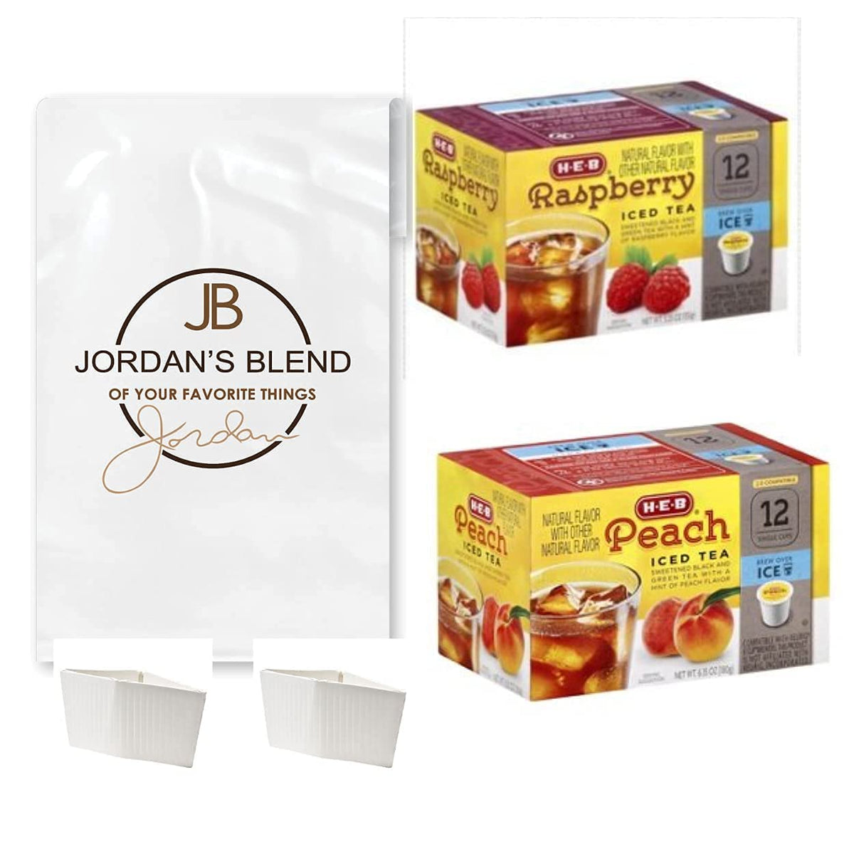 Jordan'S Blend Iced Tea K Cup Bundle Of Raspberry K Cups 12 Ct And Peach Iced Tea K Cups 12 Ct Total Of 24 With 2 Hot/Cold Cup S