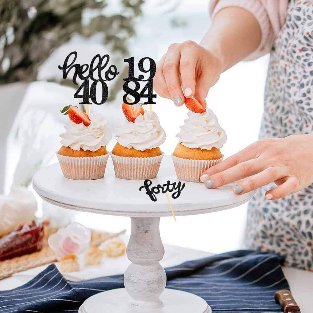 Black Glitter 40Th Birthday Cupcake Toppers 40Th Birthday Celebrating Party Decorations - Set Of 24