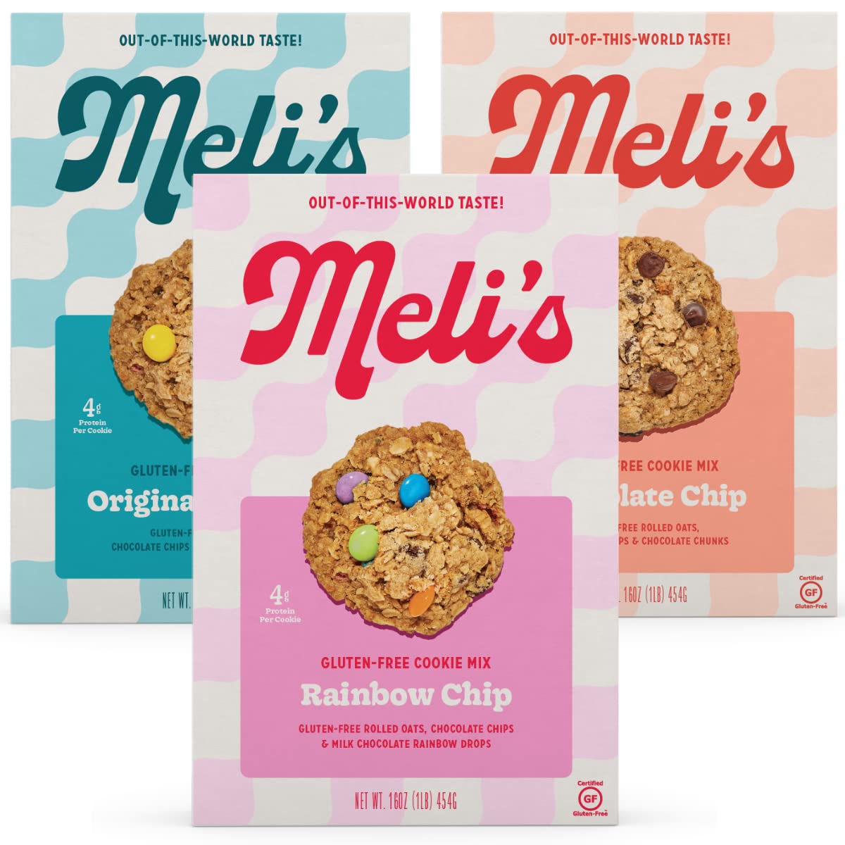 Melis Gluten Free Cookie Mix  Cookies Variety Pack - Oriflavor Blendal Monster  Chocolate Chip & Rainbow Chip  High Protein Baking Mix  Easy Bake Oven Mixes For Sweet Treats & Desserts  16Oz Box 3-Pack