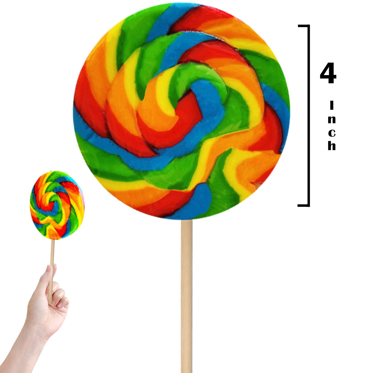 Fruidles Jumbo Rainbow Swirl Lollipop - 4 Inch, Individually Wrapped Sucker, Pack of 3
