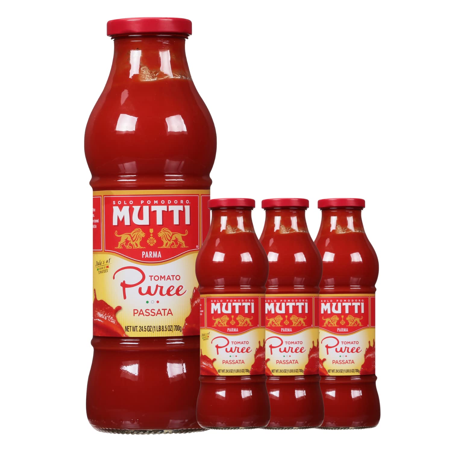 Mutti Tomato Puree Passata, 24.5 oz, 4 Pack, Vegan Friendly, Gluten Free, No Additives or Preservatives