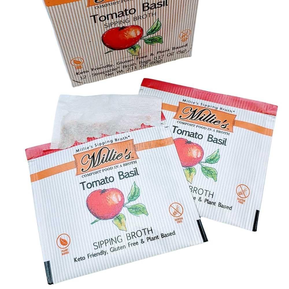 Millie's Sipping Broth - Vegan Steepable Vegetable Broth Assortment, 48 Bags (12 Count, Pack of 4) - Keto & Gluten Free