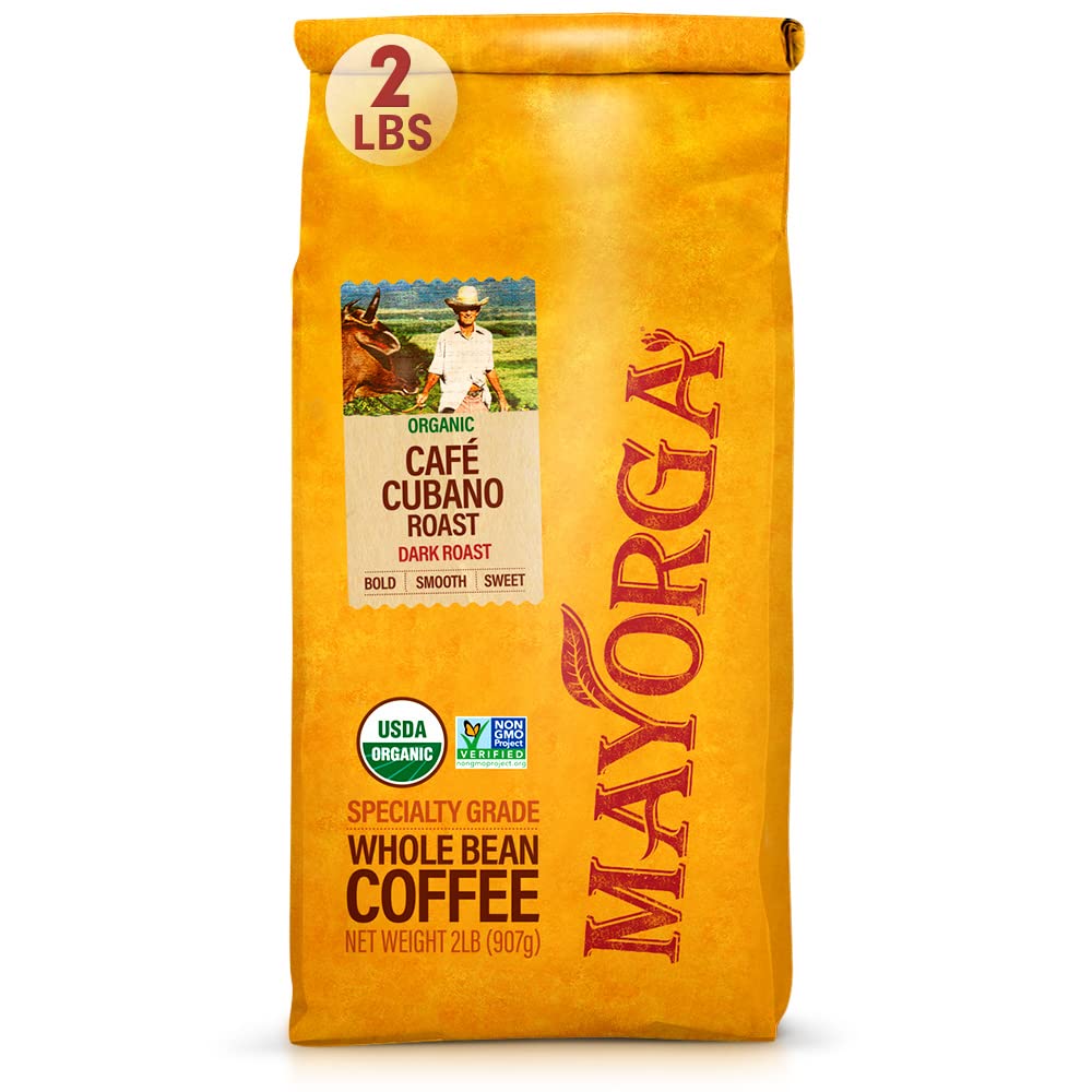 Mayorga Organics Coffee Cubano Roast Dark Coffee Dark Roast Whole Bean Coffee 2Lbs Bag Caf  , Specialty-Grade, 100% Usda Organic
