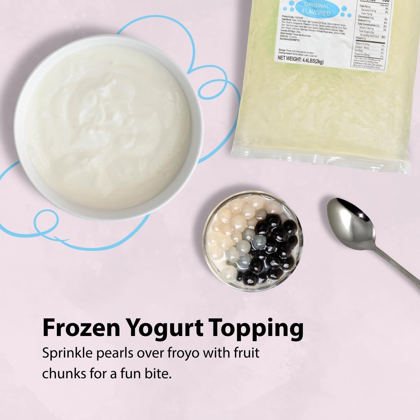 Soeos Original Flavored Crystal Boba, 4.4 Lbs (2kg), Juicy, Chewy Fruit Balls for Boba Tea, Cocktails, Ice Cream, and Smoothies