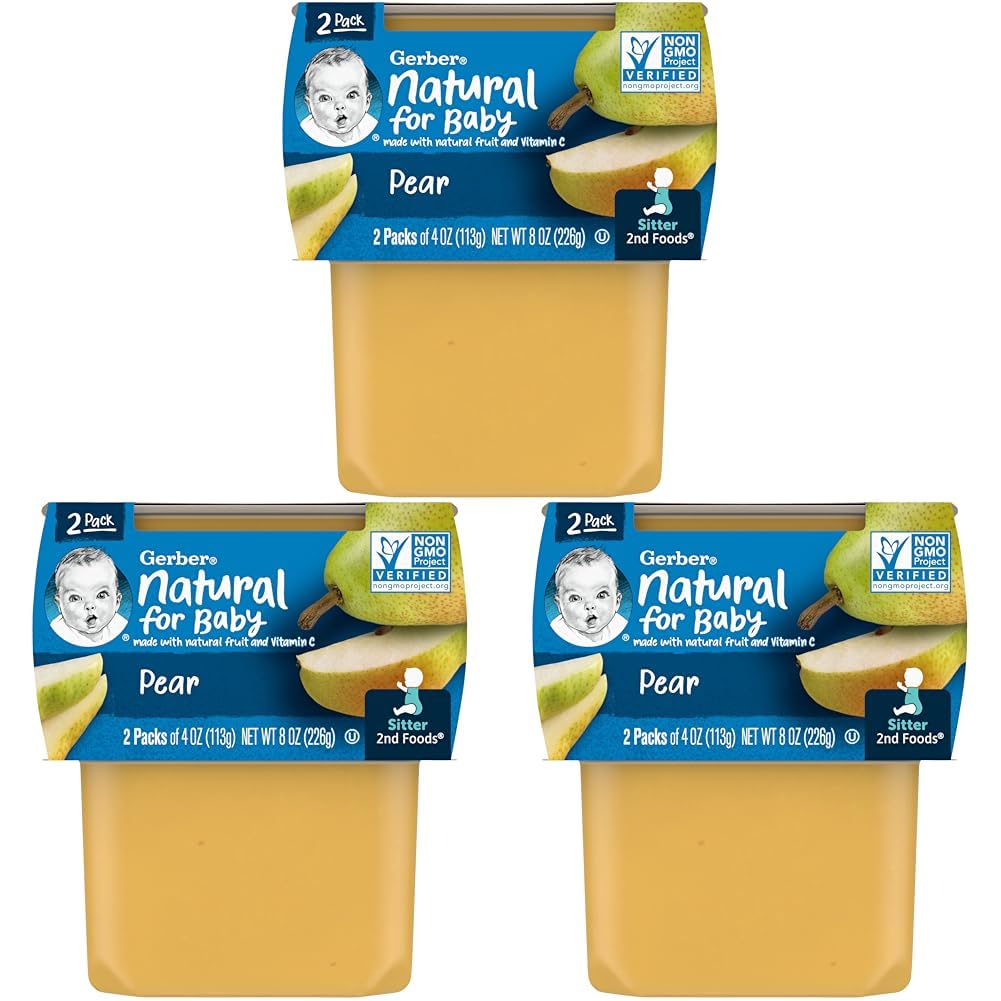 Gerber Baby Food Pear, 4 Oz, 2 Ct Tubs (Pack Of 3)
