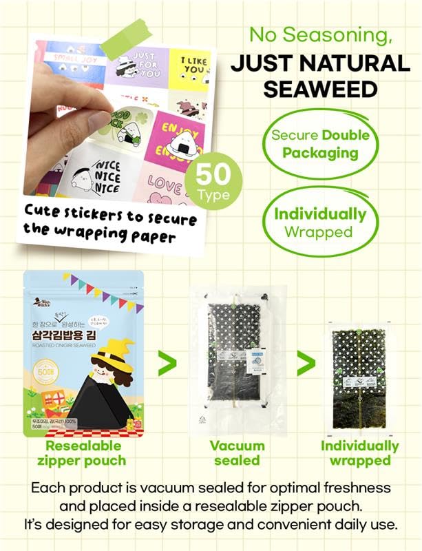 [50 sheets] Nice witchs Sea Wrappers for Triangle Rice Ball - Korean Gimbap Nori  Onigiri Sheets for Easy Homemade Cooking