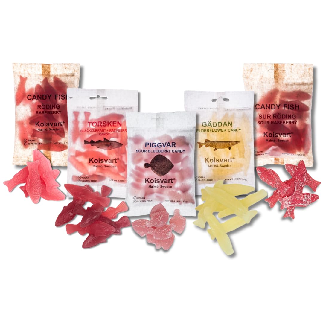 Kolsvart Swedish Candy Variety Pack, 4.2 Oz Each – Sour Raspberry, Sour Blueberry, Classic Rasp Berry, Elderflower & Black Currant Blend (Pack Of 5)