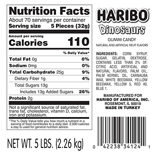 HARIBO Gummi Candy, Dinosaurs, 5 lb. Bag