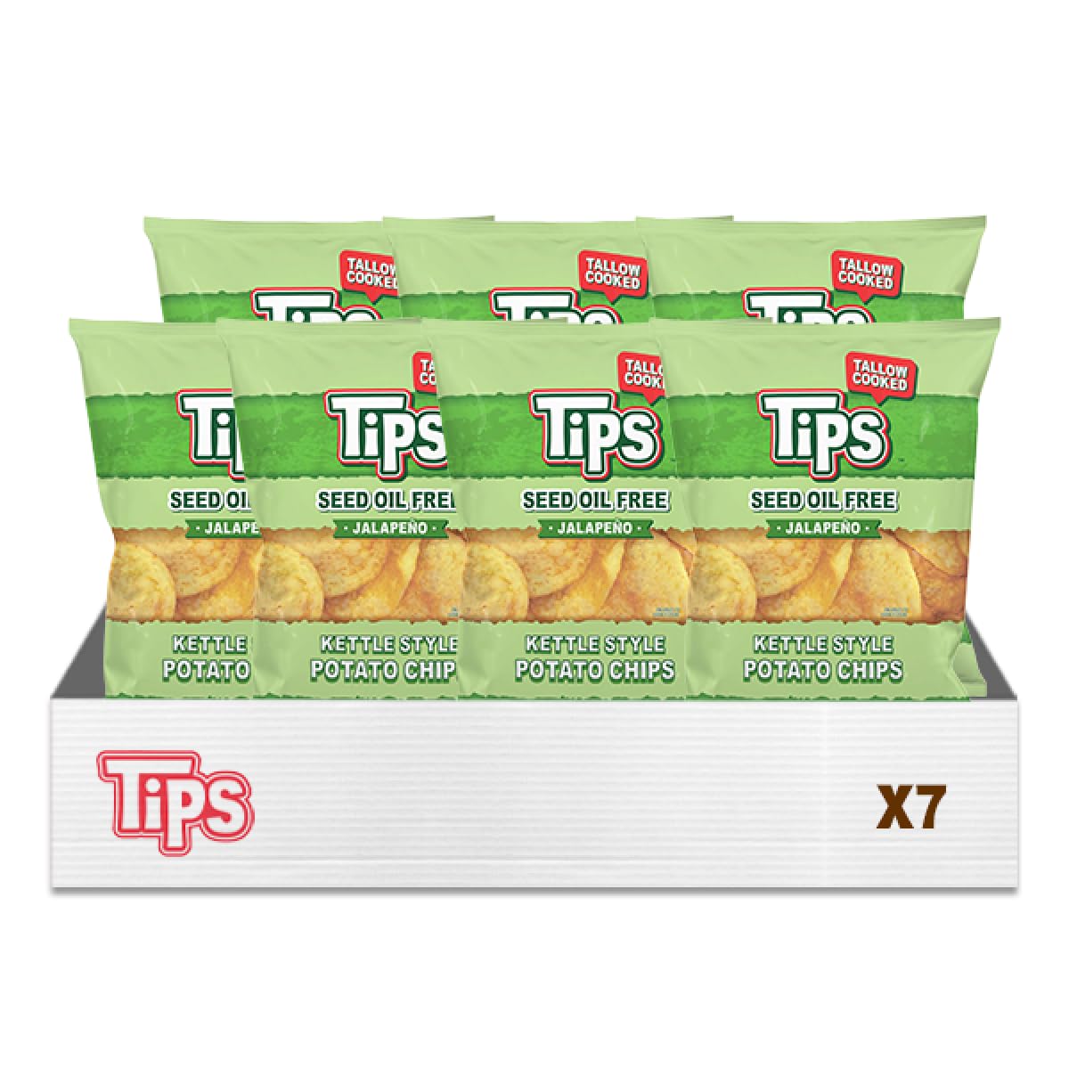 TIPS Potato Chips - Jalapeo | Tallow Cooked - Seed Oil Free & Gluten Free - Kettle Style Potato Chips Made with Potatoes, Beef T