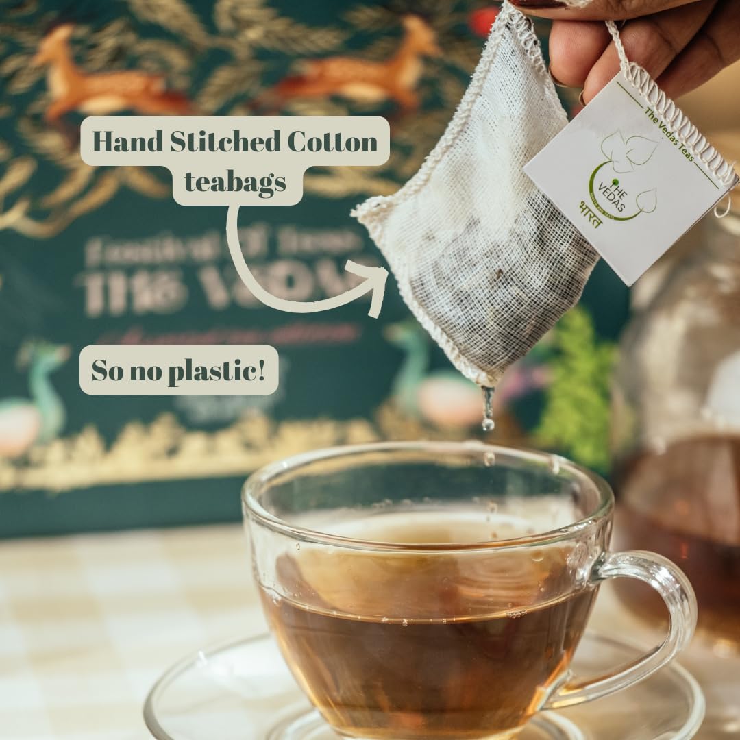 THE VEDAS Assorted Tea Sampler Gift Set | 10 Exotic Flavours | Premium Cotton Teabags | Festival of Teas