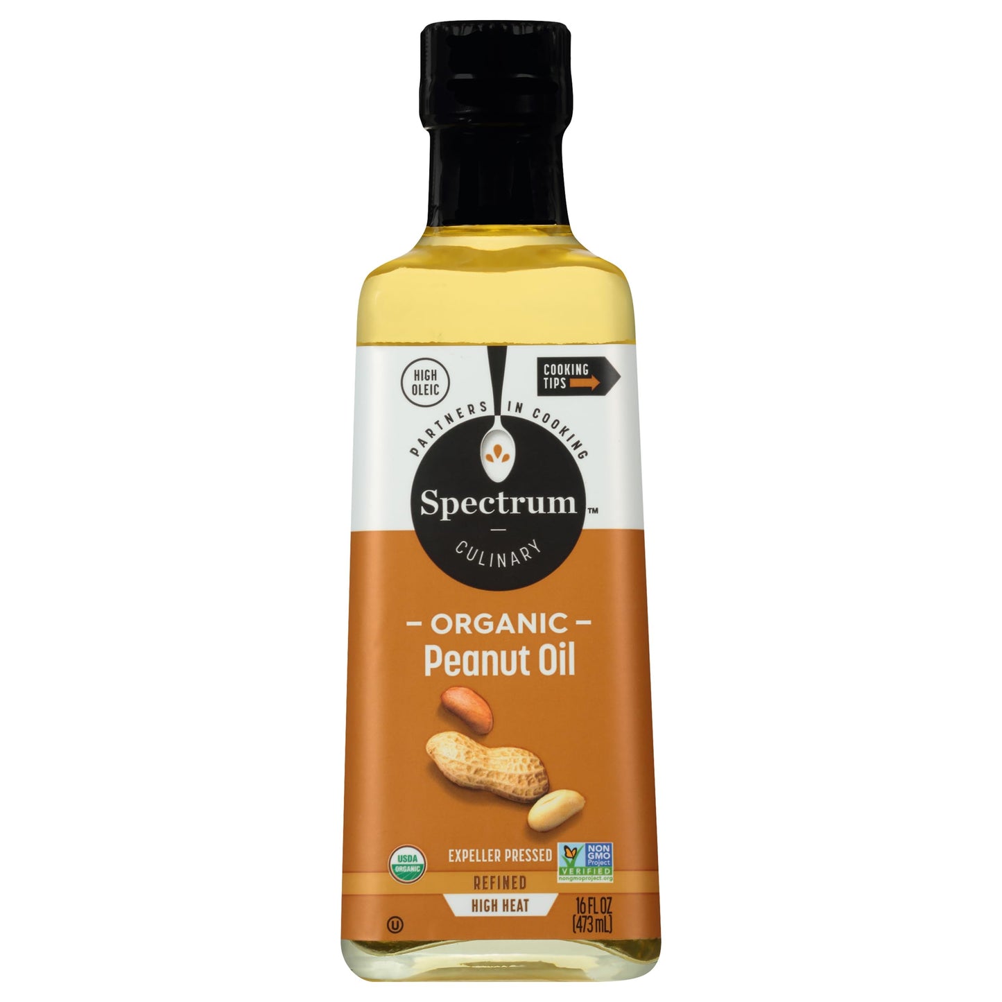 Spectrum Culinary Organic Peanut Oil, Refined, 16 oz (Pack of 12)