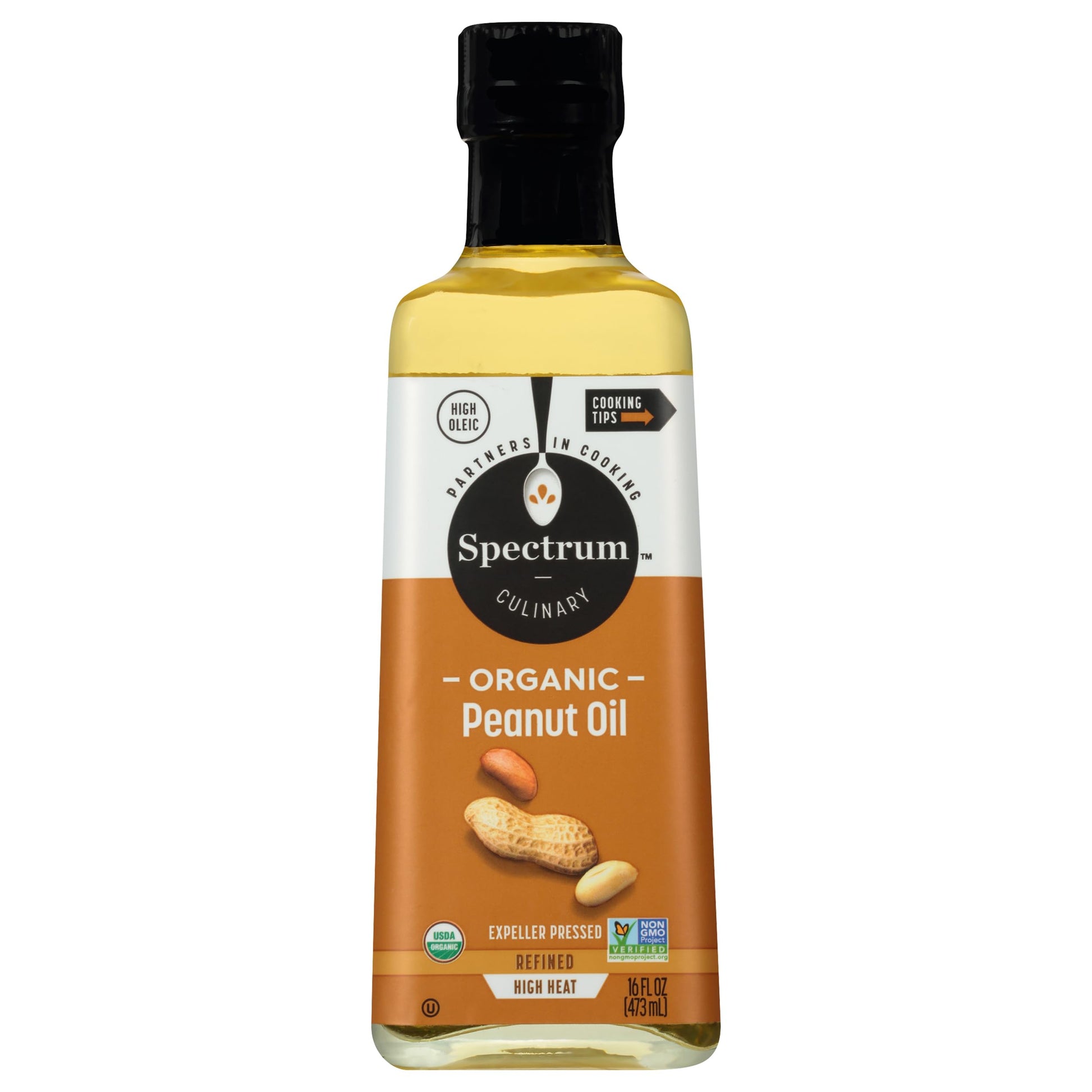 Spectrum Culinary Organic Peanut Oil, Refined, 16 oz (Pack of 12)