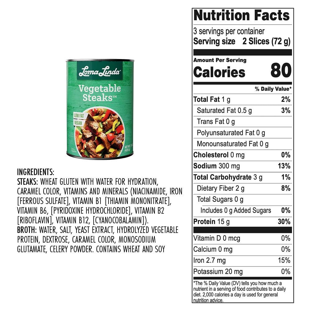 Loma Linda - Plant-Based Meats (Vegetable Steaks (15 oz.), 12 Pack)