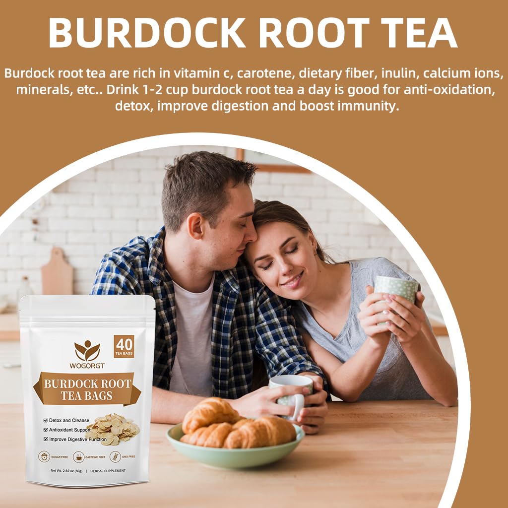 WOGORGT Burdock Root Tea Bags - Herbal Tea for Digestion & Immune Support, Caffeine Free, 40 Count