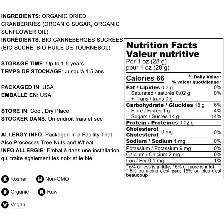 Food to Live Organic Dried Cranberries, 25 Pounds - Non-GMO, Kosher, Unsulfured, Bulk