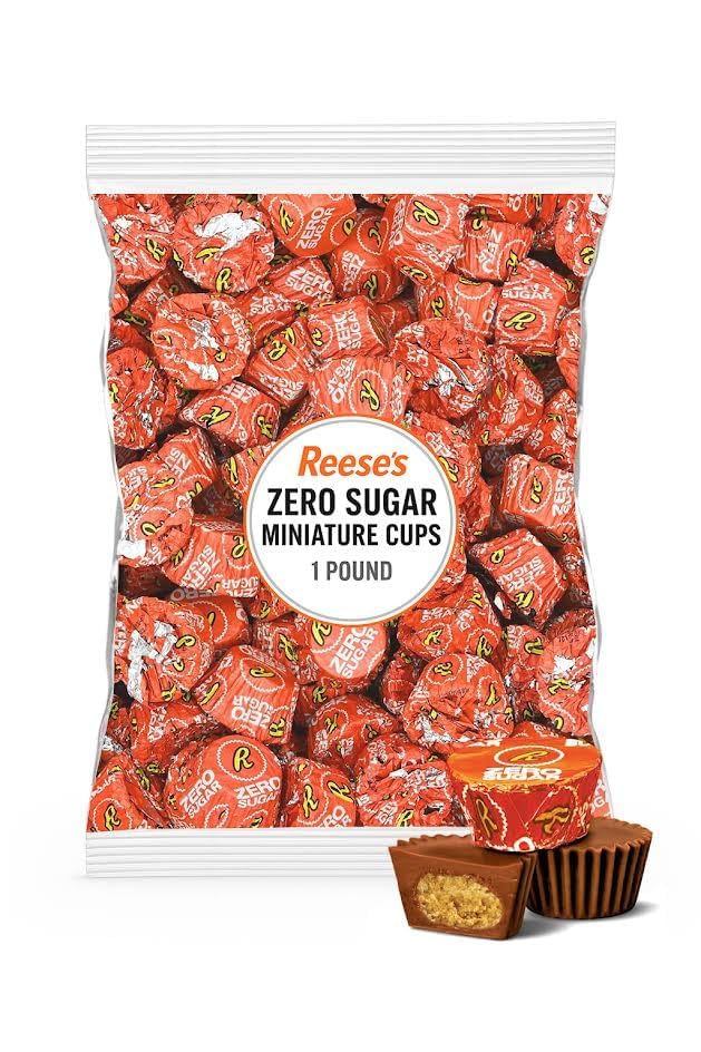 Zero Sugar Miniature Milk Chocolate Peanut Butter Cups - 1 LB Bulk Bag (Approx. 50 Pieces) - Individually Wrapped Sugar Free Candy - Guilt-Free Chocolate   Party Favors & Holiday Desserts