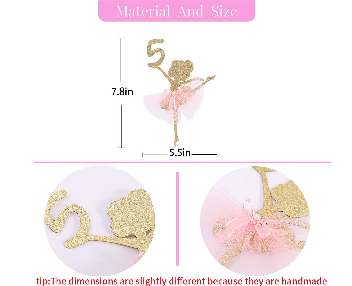 WAWUO Ballet Cake Topper - Ballerina Birthday Decoration for 1 to 5 Years Old, Paper, 1 Count, Ballerina 5