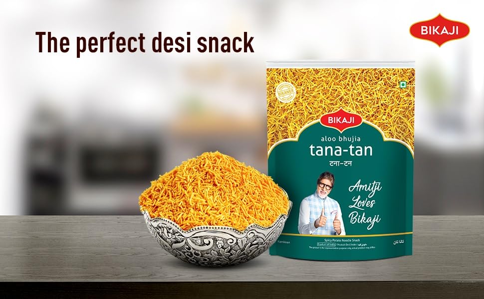 Bikaji Tana-Tan Aloo Bhujia Sev 7.05 oz (200g) | Indian Namkeen Fried Potato Noodles for Bar Snack| Spicy & Crunchy Indian Namke
