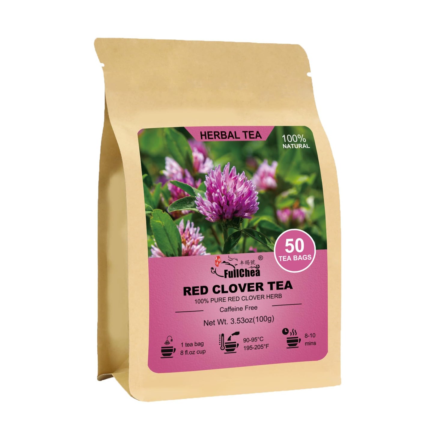 Fullchea - Red Clover Tea Bags  50 Teabags - Pure Red Clover Herb - Non-GMO - Caffeine-Free - Rich in Antioxidants & Supports Wellness