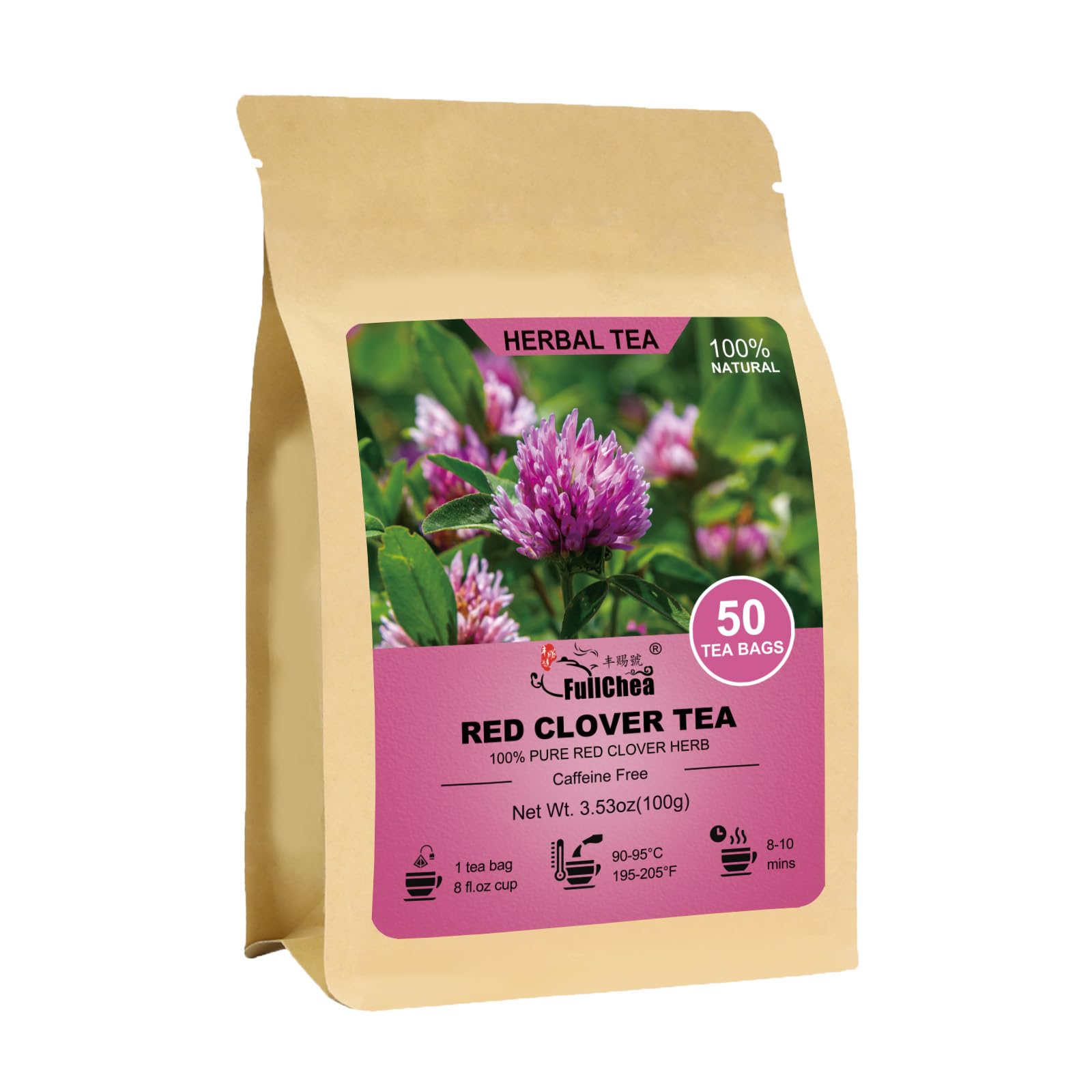 Fullchea - Red Clover Tea Bags  50 Teabags - Pure Red Clover Herb - Non-GMO - Caffeine-Free - Rich in Antioxidants & Supports Wellness